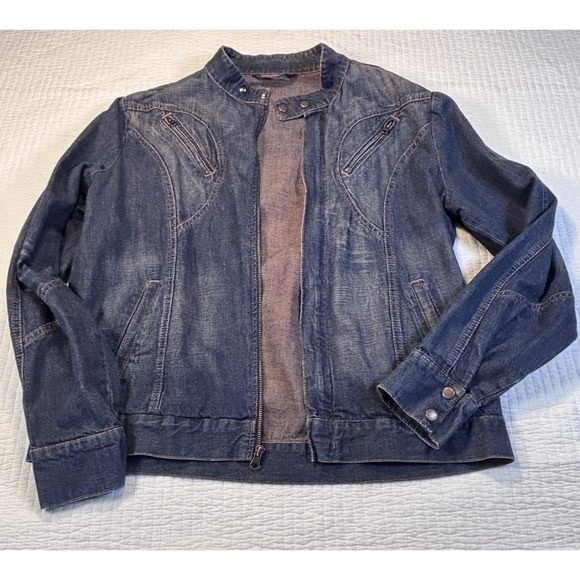 Lip Service Blacklist Blue Distressed Women Jean Jacket Full Zip Button Close XL - Picture 1 of 13